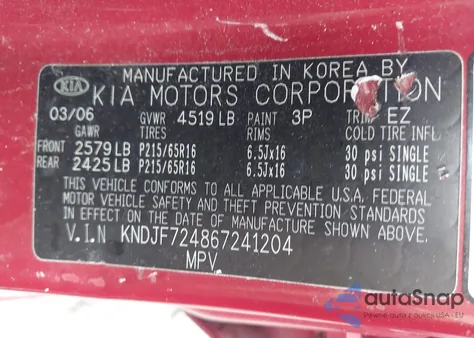 2006 Kia Sportage Lx from USA, damaged, VIN KNDJF724867241204